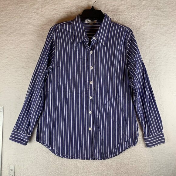 Kane Tops - Karen Kane Easywear Women's Blue Striped Long Sleeve Button Up Shirt Size L 9247